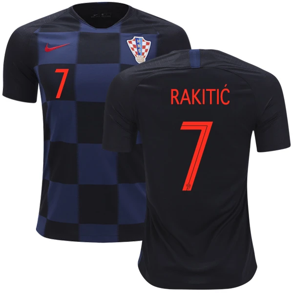 2018 World Cup #7 Men's Replica Away Short Shirt - Ivan Rakitic Croatia Nike Black & Dark Navy Soccer Jersey 2018 World Cup #7 Men's Replica Away Short Shirt - Ivan Rakitic Croatia Nike Black & Dark Navy Soccer Jersey