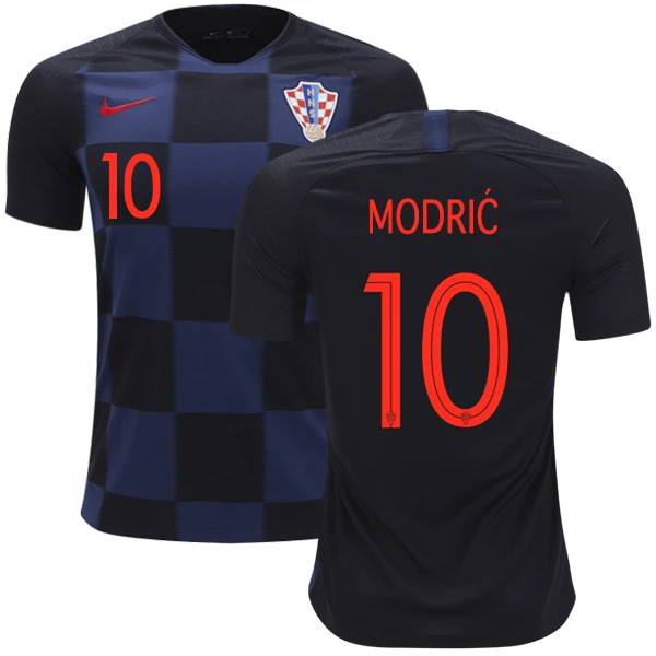 2018 World Cup #10 Men's Authentic Away Short Shirt - Luka Modric Croatia Nike Black & Dark Navy Soccer Jersey 2018 World Cup #10 Men's Authentic Away Short Shirt - Luka Modric Croatia Nike Black & Dark Navy Soccer Jersey