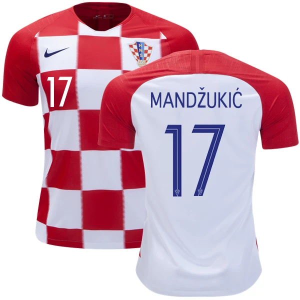 2018 World Cup #17 Men's Replica Home Short Shirt - Mario Mandzukic Croatia Nike Red & White Soccer Jersey 2018 World Cup #17 Men's Replica Home Short Shirt - Mario Mandzukic Croatia Nike Red & White Soccer Jersey