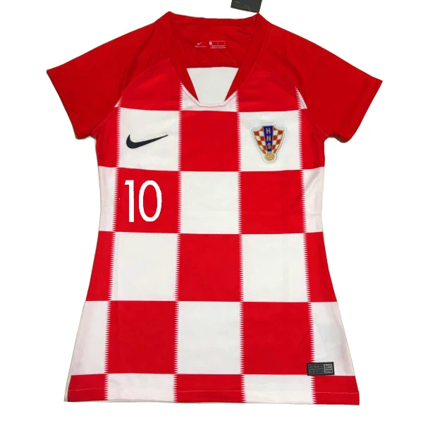 2018 World Cup #10 Women's Authentic Home Short Shirt - Luka Modric Croatia Nike Red & White Soccer Jersey